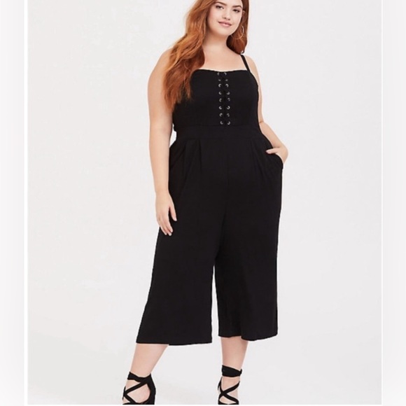 torrid Pants - Torrid Black Challis Lace-Up Culotte Jumpsuit Size 3X
